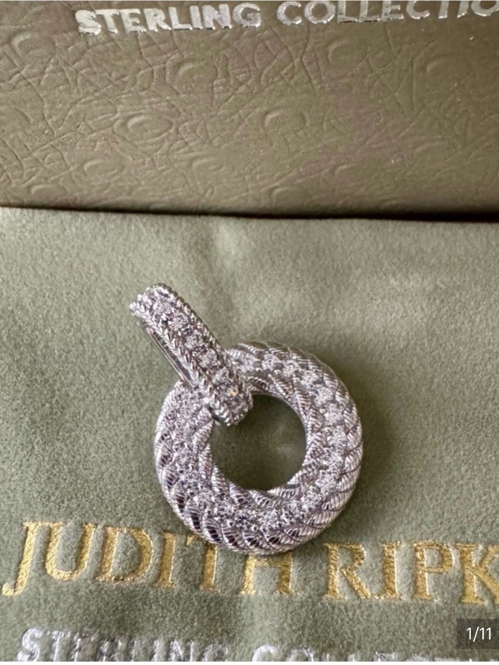 Judith Ripka Sterling Silver Pave Braided Circle Pendant